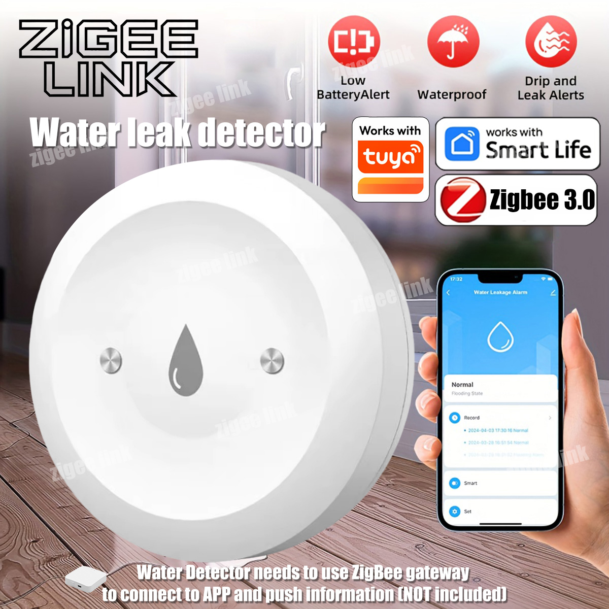 Sensor de Agua ZigBee 3.0, Det - Water Alarm Sensor reseña y precio